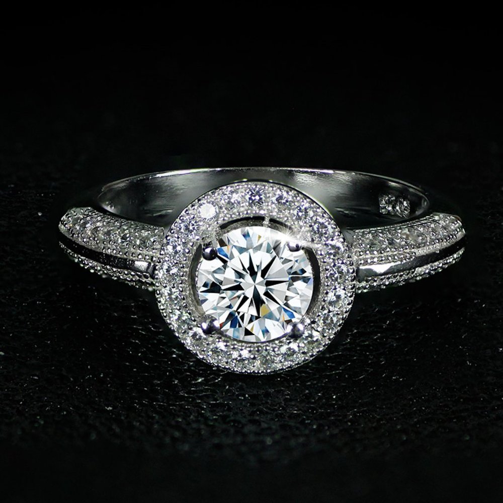 NEW 925 Sterling Silver Round Diamond Halo Ring - Picture 4 of 5